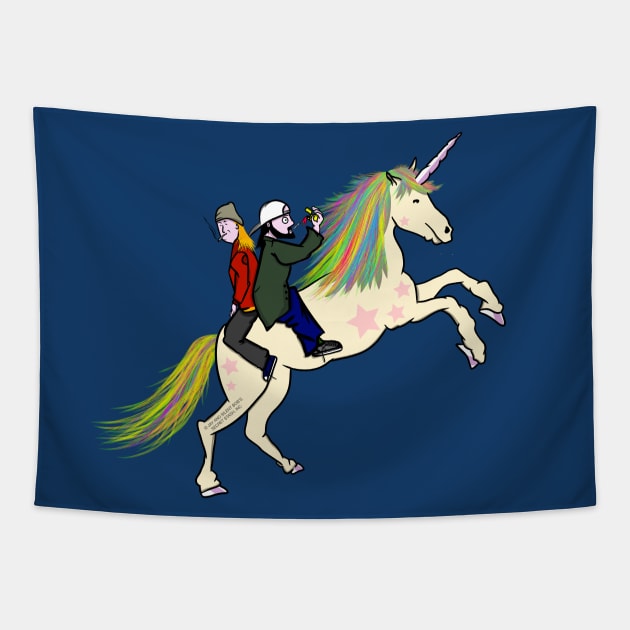 Jay and Silent Bob Unicorn Tapestry by mailboxdisco