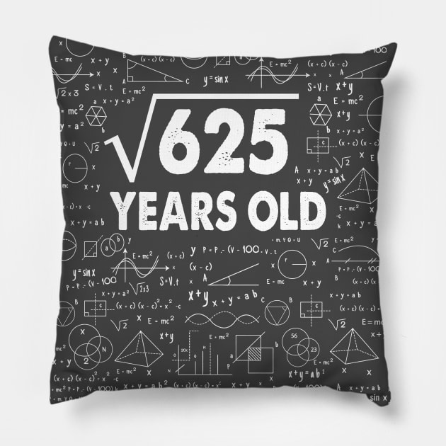 25 years old 25th birthday Gift Square Root of 625 Science Lover Gifts Bday Pillow by smtworld