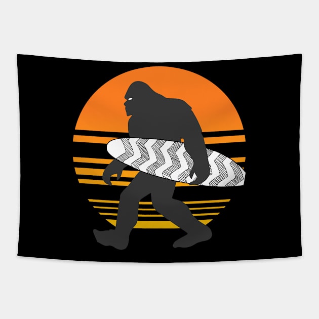 Bigfoot Surfing, Hide Seek and Go Surf Tapestry by Bluebird Moon