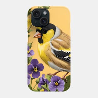 A New Jersey Eastern Goldfinch Surrounded By Common Violet Flowers 2 Phone Case