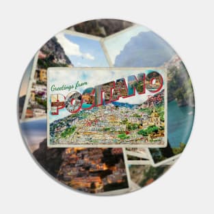 Greetings from Positano in Italy Vintage style retro souvenir Pin