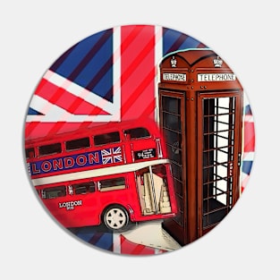 1980s dark academia union jack london bus vintage red telephone booth Pin