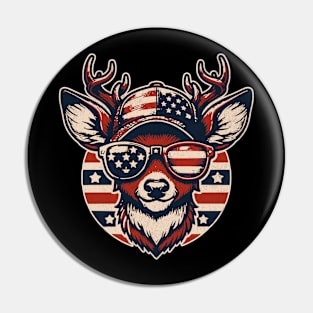 Deer Wearing Sunglass American Flag USA Pin