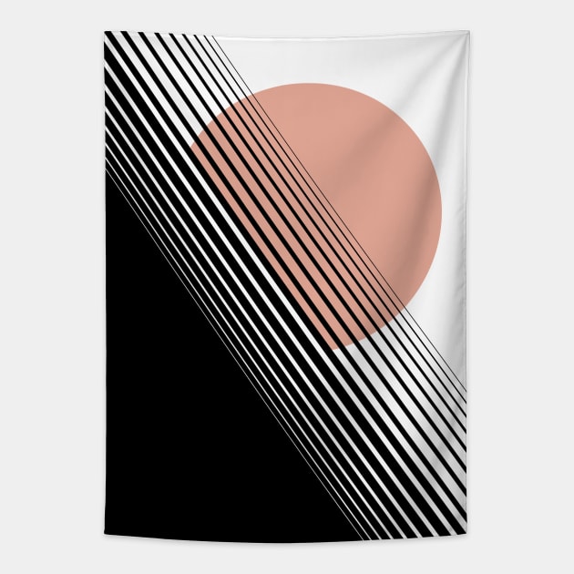 Rising Sun Minimal Japanese Abstract White Black Rose Tapestry by fivemmPaper