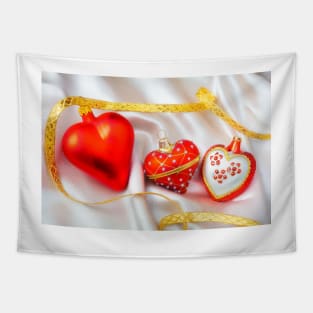 Three Red Christmas Hearts Tapestry