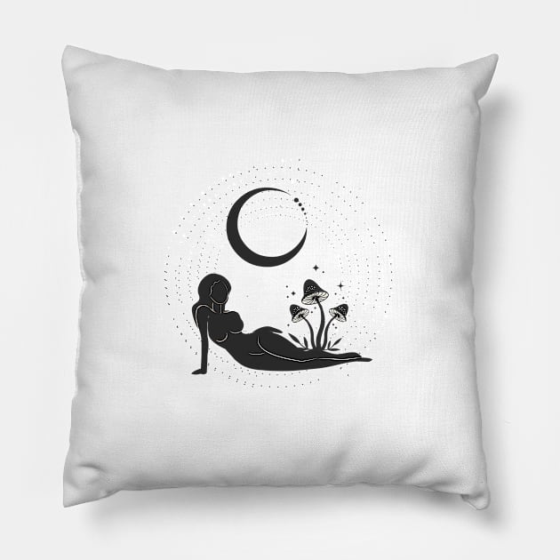 Mushroom Moon Woman Pillow by studioaartanddesign