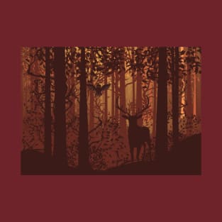 Dark Forest Landscape and Deer T-Shirt