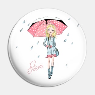 Fashion girl in autumn clothes with umbrella Pin