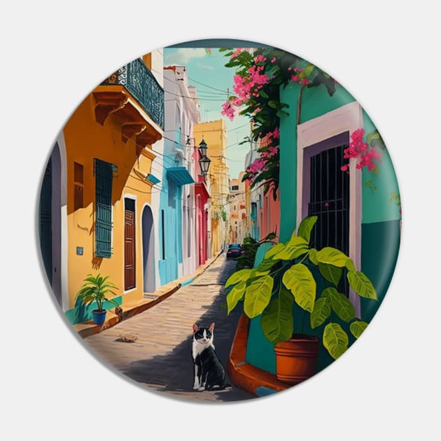 Viejo San Juan Colorful Homes, Plants and Cats Pin by TheJadeCat