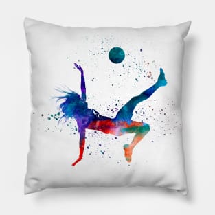 Woman footballer in watercolor Pillow