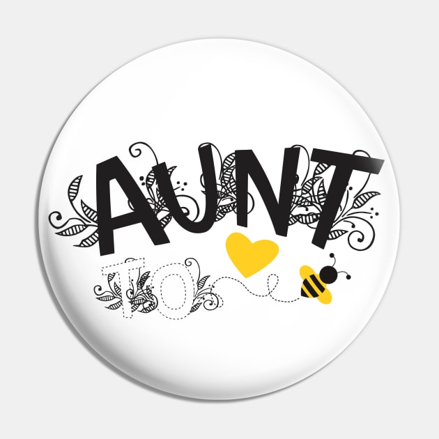 Aunt To Be | Modern Cute Black And White Floral Typography With Yellow Bee And Heart | New Baby Announcement Pin by ZAZIZU