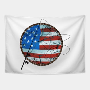 Vintage-Themed American Flag Fishing Tee Tapestry