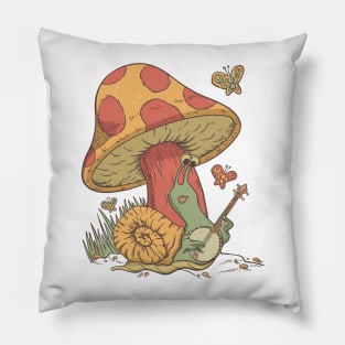 Funny Cute Banjo Playing Snail Cottagecore design Pillow