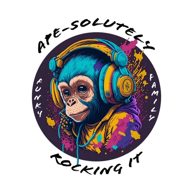 Baby Monkey Wearing Headphones - black font by Nustudios Design