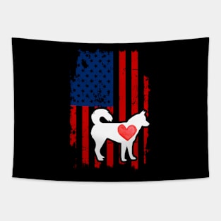 Siberian Husky Merica Usa American Flag Tapestry