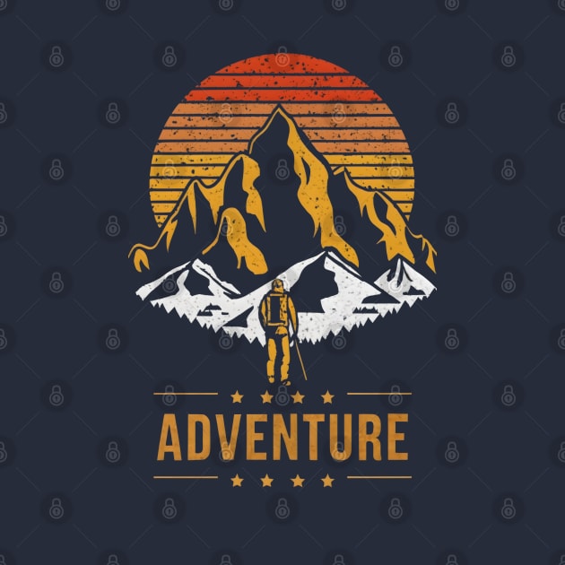 Vintage Mountain Range Hiking Adventure Retro Sunset Design by TF Brands