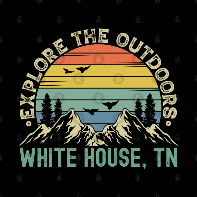 White House, Tennessee - Explore The Outdoors - White House, TN Colorful Vintage Sunset by Feel Good Clothing Co.