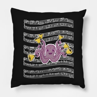 Octopus Ringing Handbells With Music Sheet Cartoon Pillow