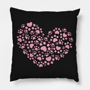 Pale Pink Glitter Effect Paw Prints Love Heart Pillow