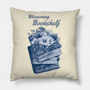 Blossoming Bookshelf, Reading books, pink flowers growing from book, Book Sticker, bookworm gift for reader,student gift, lover books Pillow