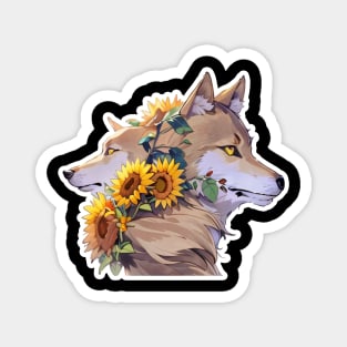 Lone Wolf With Flowers Magnet