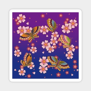 Japanese Butterflies Amid Sakura Blossoms (Blue & Purple) Magnet