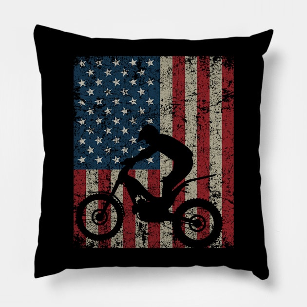 Vintage American Flag Motocross Motorcycle 4th Of July Pillow by snnt