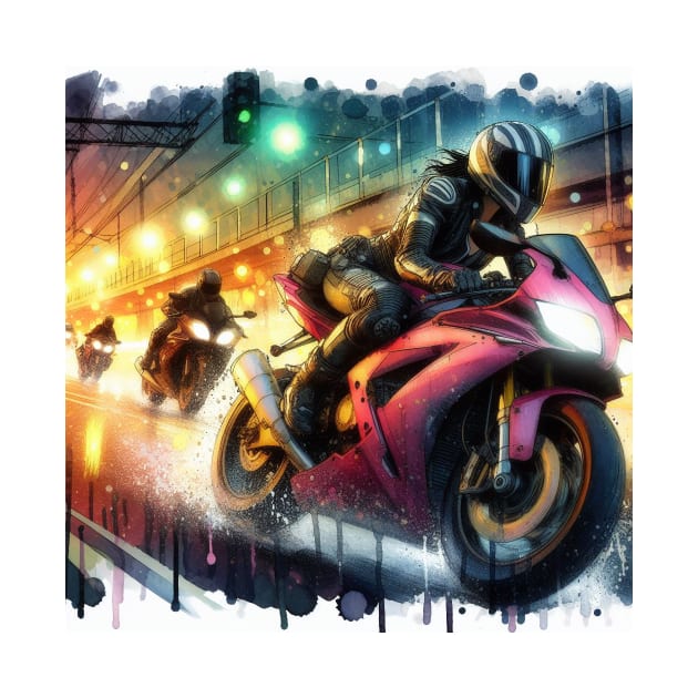 Artistic illustration of motorcycle racing by WelshDesigns