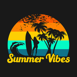 Summer Vibes Surfing Hawaii Beach Retro Surfing Hawaiian Aloha T-Shirt