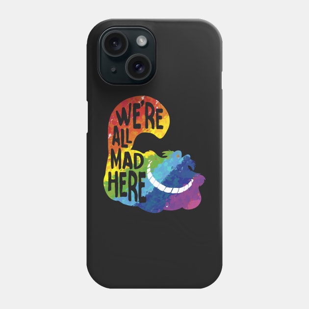 Alice we mad here rainbow black Phone Case by Uwaki
