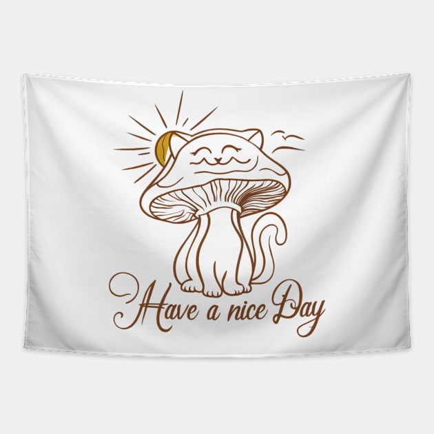 Happy Cat with mushroom face Tapestry by Tee.gram