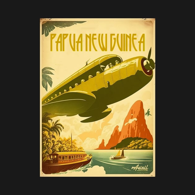 Papua New Guinea Plane Vintage Travel Art Poster by OldTravelArt