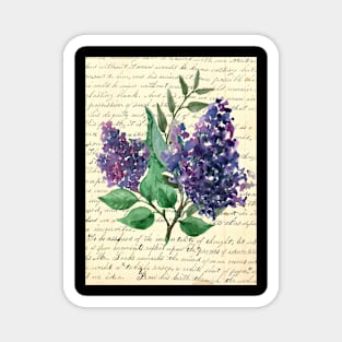 Purple Flowers on Antique Book Page Magnet