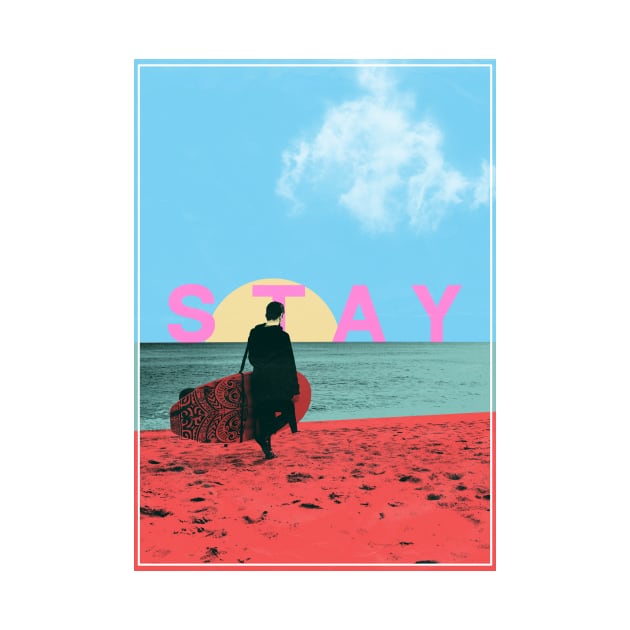 Stay Man On Beach With Surfboard Graphic Art by boholoc0