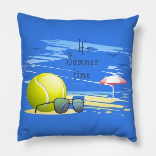 it' s  summer  time sports card .tennis Pillow