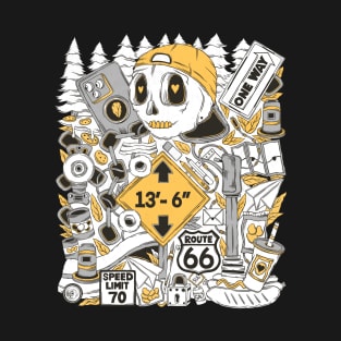 Truck Driving to Art- Skeleton Art Doodle T-Shirt