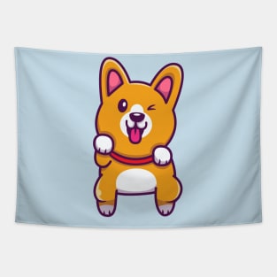 Cute Corgi Jumping Tapestry