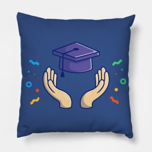 Graduation Hat, Hands And Confetti Cartoon Pillow