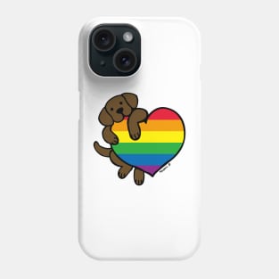 Chocolate Labrador Holding Rainbow Heart Phone Case