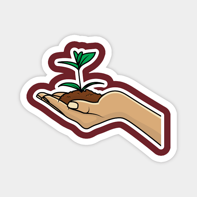 Women Hand Holding Green Plant and Soil vector illustration. People nature icon concept. Growth concept. Environment friendly symbol. Hand holding plant. Growth concept vector design. Magnet by AlviStudio