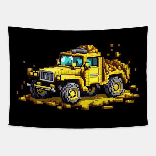 Destroyed Yellow Jeep Pixel Art Tapestry by D.A.P