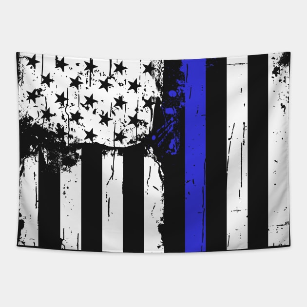 Blue Line Law Enforcement American Flag Graphic Tapestry by Xeire