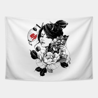 Japanese Beautiful Geisha Fine Traditional Art Tapestry