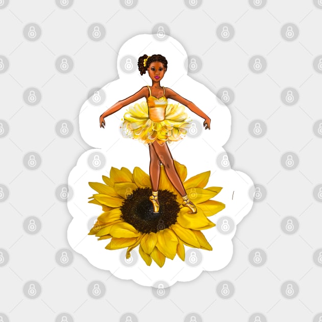 Ballet sunflower dance - black ballerina  in yellow tutu - brown skin ballerina on a flower Magnet by Artonmytee