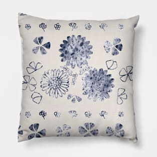 Faded Denim Blue Spring Flower Flush Pillow