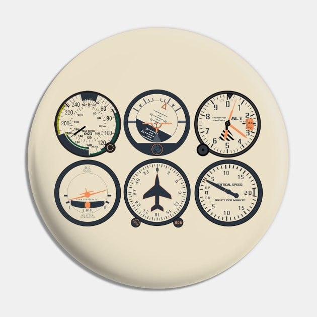 Pilot's Basic Six Flight Instruments Pin by DesignedForFlight