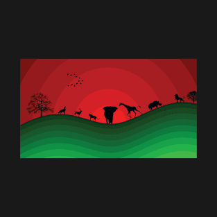 Wildlife Sunset Landscape Silhouette Nature Scenery T-Shirt