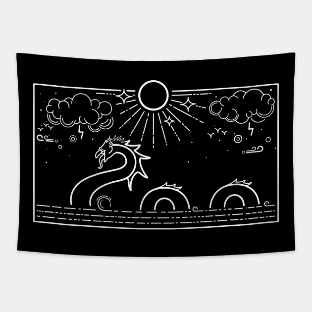 Loch Ness Monster Illustration Tapestry by lime line