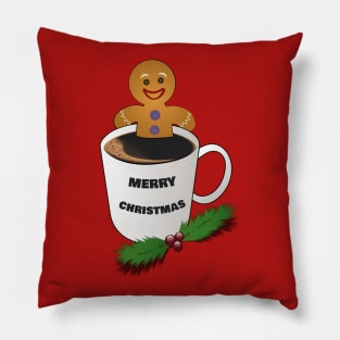 gingerbread man taking a warm coffee bath Pillow