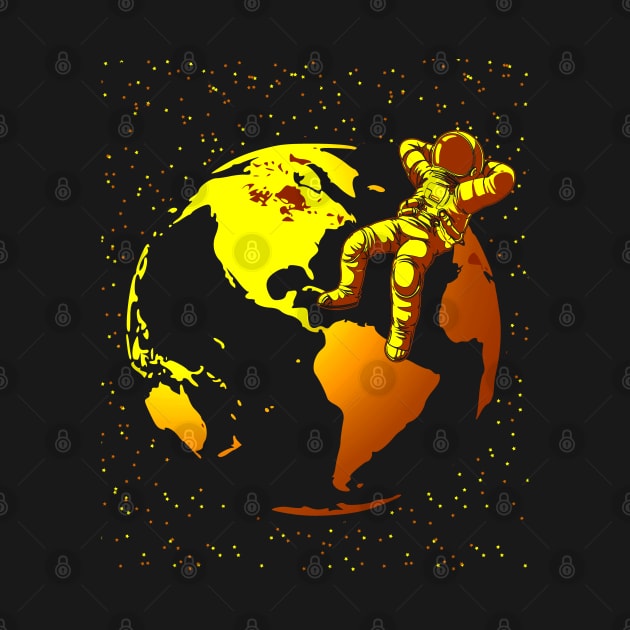 Spaceman Floating Astronaut Chillin In Space With Stars Yellow Gradient by CanaryKeet